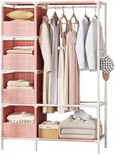 Portable Wardrobe Rack,Wardrobe Standing Cloth Wardrobe Portable Wardrobe Shelves Folding Wardrobe with Hanging Rail, Canvas Wardrobe for Bedroom,Pink-Withoutdoorcurtain