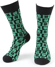 [Parquet] Men's Good Luck Black & Green Shamrock Fun Novelty Crew Dress Socks