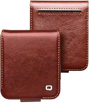 Natural Genuine Leather Case for Samsung Galaxy Z Flip 6 5G Premium Cowhide Luxury Wallet Magnetic Buckle Cover for Samsung Z Flip 6 Case （Brown）