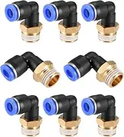 uxcell Push to Connect Tube Fitting Male Elbow 6mm Tube OD x G1/4" Thread Pneumatic Air Push Fit Lock Fitting Blue 8pcs