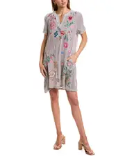 Johnny Was Velvet V-Neck Silk-Blend Shift Dress