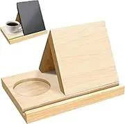 Wood Book Stand, Wooden Triangle Book Holder with Coffee Cup Holder, Short Mini Book Rest, Table Centerpiece Decor for Coffee and Book Lover (26x18.5x15cm)