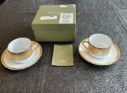 Christofle France La Paiva Gilt & Platinum Tea Cup & Saucers NWT set of 2