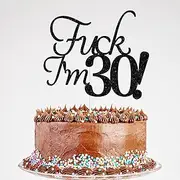 I'm 30 Birthday Cake Topper, Thirty & Fabulous Cake Topper, Funny Cheers to 30 Years Birthday Party Decoration Supplies Black Glitter