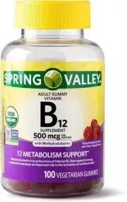Spring Valley Adult Gummy Vitamin B12, Metabolism Support, Natural Fruit Flavor,