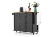 Giantex Kitchen Island Trolley Mobile Storage Cabinet w/Drawers & Towel Rack Drop-leaf Top Black
