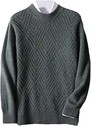 [Hamthuit] Men Crew Neck Long Sleeve Sweater O-Neck Pullover Knitwear Soft Rhombus Knitting Casual Sweater