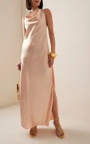[Marina Moscone] Draped Satin Maxi Dress