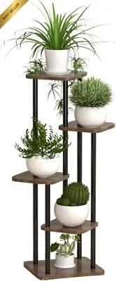 5-Tier Metal Plant Stand Indoor Corner Shelf for Multiple Plants Black