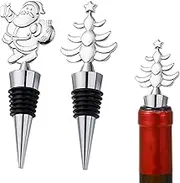CENZICOM Christmas Wine Bottle Stoppers, Wine stoppers for Christmas Decorative, Xmas Wine Corker Stoppers,Wine Bottle Sealer,Set of 2 (Silver)
