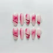 Handmade Pink Press-On Nails Reusable Hand Painted Fake Nail Design Full Coverage Artificial Manicure