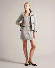 TED BAKER Lyrra Dogtooth Boucle Collarless Jacket -Size 2