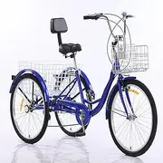 Outdoor Adult Tricycle,24x2 Inch 7 Speed Tricycle,120kg Load-Bearing,Handle Brake,with Basket,Brake Design,Easy Ride,for Shopping/Recreation/Picnic