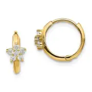 14k Yellow Gold Children's CZ Flower Hinged Hoop Earrings Madi K Kids Jewelry