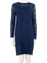 Blue Knit Long Sleeve Dress