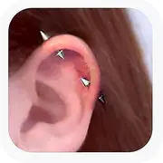 TRBR 14G 16G 2PCs Surgical Stainless Steel Spike Cartilage Earring, Silver Helix Piercing Jewelry, Industrial Barbell
