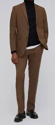 Kenneth Cole Men's Brown Techni-Cole Slim-Fit 2-Piece Jacket Pants Suit Size 36S