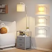 SUNMORY Floor Lamp with Table & 2 Drawers, Lamp with USB Port and Outlet, Lamps for Nightstand with 3 Color Temperature Led Bulb Included, Floor Lamps for Living Room, Bedroom and Home Office, Grey