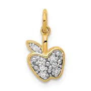 14K Yellow Gold Real Diamond Apple Charm