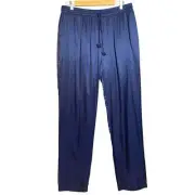 Hale Bob Pajama Pants Large Silk-Blend Lounge Pants Navy Blue Elastic Waistband