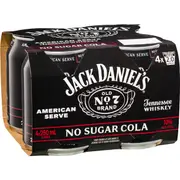 Jack Daniel's American Serve No Sugar Cola Cans 250ml x 4 Pack