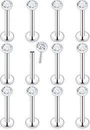 [Lcolyoli] 16G 18G 20G Threadless Push in Nose Rings Studs for Women Men Surgical Steel Lip Ring Labret Stud Medusa Piercing Jewelry Cartilage Helix Tragus Earrings with Flat Back