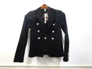 AQUA Maddie & Tae Black Velvet Blazer Jacket Size S NEW Gold Button Notch Lapel