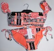 NEW WITH TAGS SEAFOLLY LADIES AZTEC BANDEAU TIE SIDE BIKINI SET SIZE 14