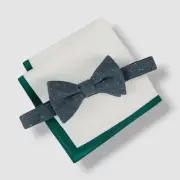 Tommy Hilfiger Mens Green Donegal Textured Bow Tie & Solid Pocket Square 2pc Set