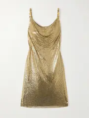 [Versace] Versace - Embellished Draped Chainmail Mini Dress - Gold - IT40 IT 40 Gold