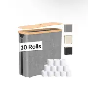 Toilet Paper Storage with Bamboo Lid, 33.8L Foldable Toilet Paper Basket