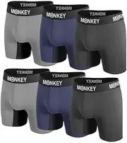[Monkey Undies] Men’s Bamboo Boxer Brief Underwear – Quality Waistband, No Chafe Inner Leg Panels, 3D Pouch, No Ride Up Design – Navy Blue, Black, Grey - Pack of 6