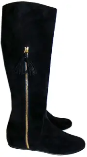 $695 Stuart Weitzman Boot Tass Hidden Wedge Black Suede Gold Zipper Bootie 7.5