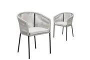 Raimon Furniture Set Of 2 Pietro Stylish Rope Woven Outdoor Dining Chair Metal Frame - Pebble