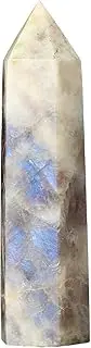 Runyangshi 1PCS Natural Crystal Moonstone Tower 2.75"-3.14" (7-8 cm) 6 Faceted Single Point Prism Healing Crystal Wand for Meditation Reiki Chakra Therapy