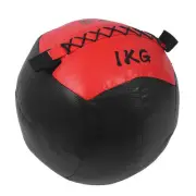 (Black Red)Weighted Wall Ball 2.2lb 1KG PU Leather Soft Exercise Fitness We LJ