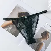 [FARZAH] 3Pcs Elastic Thin Strap G String Panties Perspective Lace Thong Sexy Bikini Women Underwear Invisible Transparente para Mujer (Color : Dark Green, Size : One Size)