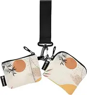 [XYMZR] Mini Zip Around Wristlet keychain Wallet Abstract Leaves Moon for Women Personalized Pattern Detachable Dual Pouch Wristlet Portable Wallet Phone Coin Purse, Multi-colored, One Size