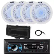 Pyle Marine Bluetooth CD Receiver, 4x 6.5" LED Speakers, Cover (White), Antenna