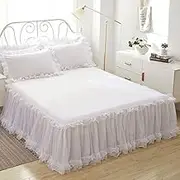 Bed Valance Skirt, 3-Piece Set Fitted Bed Skirt Bedspread Coverlet lace Gauze Bed Sheet Dustproof Ruffle Individual/Double Bed Princess Sheets Student Ruffled Cotton Non Slip,Easy Care Fitted