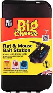 The Big Cheese Rat & Mouse Bait Station Compact, Tamper-Resistant Bait Station with Lockable Lid Indoor and Outdoor Use, Black