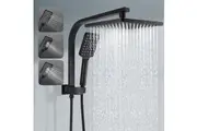 ACA 10" Shower head Set Square Gooseneck shower rail Rain Handheld Head Black High Pressure WELS