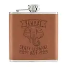 Beware Crazy Elephant Boy 6oz PU Leather Hip Flask Tan Animal Joke Funny Kids