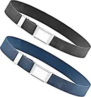 [BEDLLEL] 2 Pack Kids Adjustable Belt with Silver Square Buckle Boys Girls Elastic Belt for Boys Girls Daily Use and School Uniforms Elastic Kids Belts for Boys Girls, Black,blue
