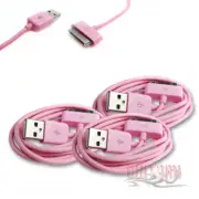 3 USB SYNC DATA POWER CHARGER CABLE APPLE IPAD IPHONE 4S 4 3GS 3G IPOD NANO PINK