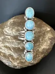 WoMens Cluster Blue Larimar Navajo Sterling Silver Ring Size 7 15945