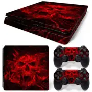 For PS4 Slim Skin Console & 2 Controllers Red Skull Vinyl Decal Wrap
