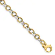 Solid 14K Two-tone Gold 22 inch 6.5mm Hand Polished and Textured Fancy Link with Fancy Lobster Clasp Chain Necklace