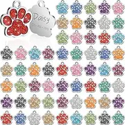 Abbylike 60 Pcs Personalized Dog Tags Blank Pet ID Tags Custom Glitter Paw for Cute Metal Cat Name Small DIY Engraved Puppy Name(Silver)