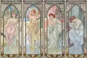Girls season of the year A. Mucha Tile Mural Kitchen Backsplash Marble Ceramic
